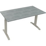 Schreibtisch all in one 1.400 x 650-850 x 700 mm (B x H x T) Flachkufe Quadratrohr beton hell