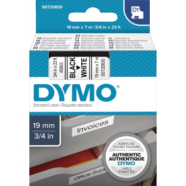 DYMO® Schriftbandkassette D1 19 mm x 7 m (B x L) schwarz weiß Produktbild