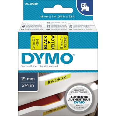 DYMO® Schriftbandkassette D1 19 mm x 7 m (B x L) gelb schwarz Produktbild