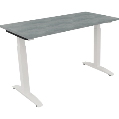 Schreibtisch all in one 1.200 x 650-850 x 600 mm (B x H x T) Flachkufe Quadratrohr beton hell verkehrsweiß Produktbild