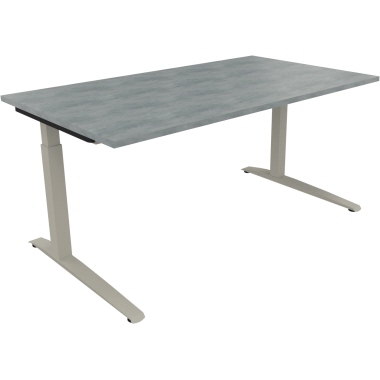 Schreibtisch all in one 1.600 x 650-850 x 900 mm (B x H x T) Flachkufe Quadratrohr beton hell silberaluminium Produktbild