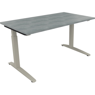 Schreibtisch all in one 1.400 x 650-850 x 800 mm (B x H x T) Flachkufe Quadratrohr beton hell silberaluminium Produktbild