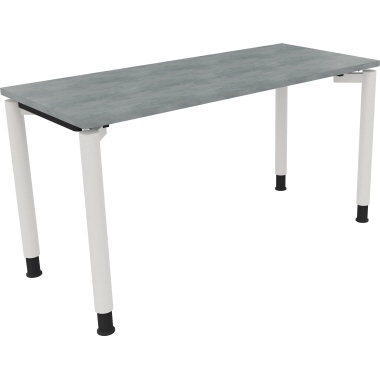 Schreibtisch all in one 1.400 x 680-820 x 600 mm (B x H x T) Vierfuß Rundrohr beton hell verkehrsweiß Produktbild