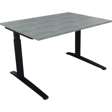 Schreibtisch all in one 1.600 x 650-850 x 700 mm (B x H x T) Flachkufe Quadratrohr beton hell anthrazit metallic Produktbild