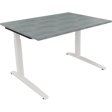 Schreibtisch all in one 1.600 x 650-850 x 700 mm (B x H x T) Flachkufe Quadratrohr beton hell verkehrsweiß Produktbild