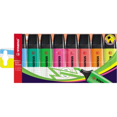 STABILO® Textmarker 8 St./Pack. gelb, blau, grün, rot, türkis, orange, pink, lila Produktbild pa_produktabbildung_1 S