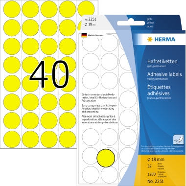 HERMA Markierungspunkt 19 mm 1.280 Etik./Pack. gelb Produktbild