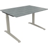 Schreibtisch all in one 1.600 x 650-850 x 700 mm (B x H x T) Flachkufe Quadratrohr beton hell A012571Z
