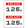 Zwei rot-weiße Nummernetiketten mit der Aufschrift "ANLAGE 125".
