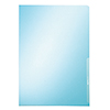 Blaue Sichthülle im Format DIN A4 aus robustem Material mit Daumenausschnitt und stabiler Naht.