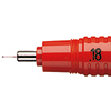 Zeichenkegel eines Rapidographs mit einer Spitze von 0,18 mm in roter Farbe.