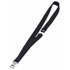 Schwarzes Textilband mit Sicherheitsverschluss und Karabinerhaken.
