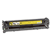 Gelber HP Toner 125A in Seitenansicht mit Wartungshinweisen auf der Verpackung.