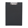Schwarzes Klemmbrett mit Metallklemme für Blätter bis DIN A4, Ansicht von vorne.