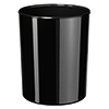 Schwarzer, hochglänzender Papierkorb mit gerader Form und glatter Innenoberfläche.