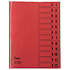 Intensivrote Ordnungsmappe mit 12 Fächern und Sichtlöchern auf der Vorderseite.