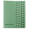 Grüne Ordnungsmappe mit 12 Fächern, nummeriert von 1 bis 12, und drei Sichtlöchern.