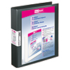 Schwarzes Präsentationsringbuch mit D-Mechanik und transparentem Einsteckfenster für Rückenschild.