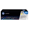 HP Toner 125A gelb in schwarzem Karton mit Informationen und HP-Logo auf der Vorderseite.