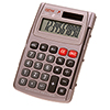 Taschenrechner mit numerischem Display und schwarzen Tasten auf grauem Gehäuse.