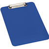 Blaues Klemmbrett mit Klemme an der kurzen Seite, geeignet für DIN A4 Blätter.