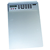 Klemmbrett aus Aluminium mit abnehmbarem Solarrechner und integrierten Tasten.