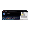 HP Toner 128A in gelber Verpackung mit Produktdetails und Barcode.