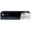 HP Toner 126A in gelber Verpackung auf schwarzem Hintergrund.