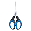 Universalschere mit griffigem, blau-schwarzem Griff und geraden Klingen in frontalem Blick.