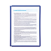 Blaue Sichttafel mit transparentem Inhalt zur Verwendung von Dokumenten im Hochformat.