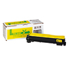Gelber KYOCERA Toner TK-540Y neben Verpackung mit Warnhinweisen.