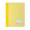 Gelber Schnellhefter mit Einschubkanal und beschriftbarem Fenster ohne transparenten Vorderdeckel.