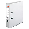 Weißer Kunststoffordner im DIN A4-Format mit Hebelmechanik und seitlichem Beschriftungsfeld.