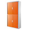 Rollladenschrank in orange mit weißem Korpus und seitlichen Rolläden aus Polypropylen.