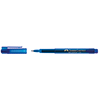Blauer Fineliner mit transluzentem Schaft und Kappe, geeignet für breites Schreiben.
