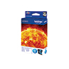 Blau-orange Verpackung einer Brother Tintenpatrone LC-980C in cyan mit Sonnenmotiv.
