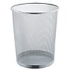 Runder, silberner Papierkorb aus Metall mit Drahtgeflecht und offenem Design, 23 l.