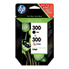 HP Tintenpatrone 300 schwarz und farbig im 2er-Pack in einer Verpackung.