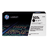 HP Tonerkassette 507A schwarz in einer Produktverpackung mit blauer und grüner Schrift.