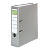 Grauer Kunststoff-Ordner im DIN A4 Format mit zwei Ringen und einer Blanko-Beschriftungsfläche.
