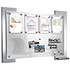 Glasboard mit mehreren eingeklemmten Dokumenten und Magnete sind separat erhältlich.