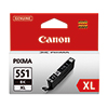 Schwarze Canon Tintenpatrone CLI-551XL in Originalverpackung mit Sichtfenster.