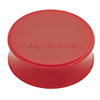 Roter ergonomischer Magnet mit glatter Oberfläche und aufgedrucktem Markennamen.