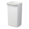 Rechteckiger Abfalleimer in Weiß mit schwenkbarer Einwurfklappe und farbigem Deckel.