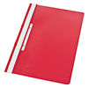 Roter Schnellhefter mit transparentem Deckel und Abheftmechanik, ideal zum Ablegen von Dokumenten.