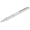 Silberner Multifunktionsstift mit Kugelschreiber und Touchscreen-Stylus in seitlicher Ansicht.