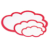 Drei Moderationskarten in Wolkenform mit roten Rändern auf weißem Hintergrund.