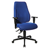 Bürodrehstuhl in Blau mit ergonomischer Form und 3D-Bewegung, ausgestattet mit Armlehnen.