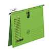 Grüner Hängehefter mit gepunktetem Design und Metall-Hängeschienen, beschriftbar.