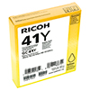 Gelbe Ricoh Gelpatrone GC-41 Y in quadratischer Verpackung mit Hinweis auf Druckermodelle.